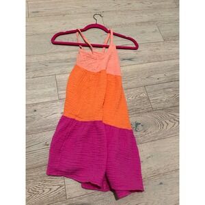 SO Girls Colorblock Gauze Dress Pink Orange Peach Tiered Crisscross Size L 10/12